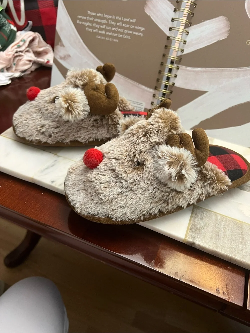 Wondershop Brown Reindeer Kids Slippers with Red Nose